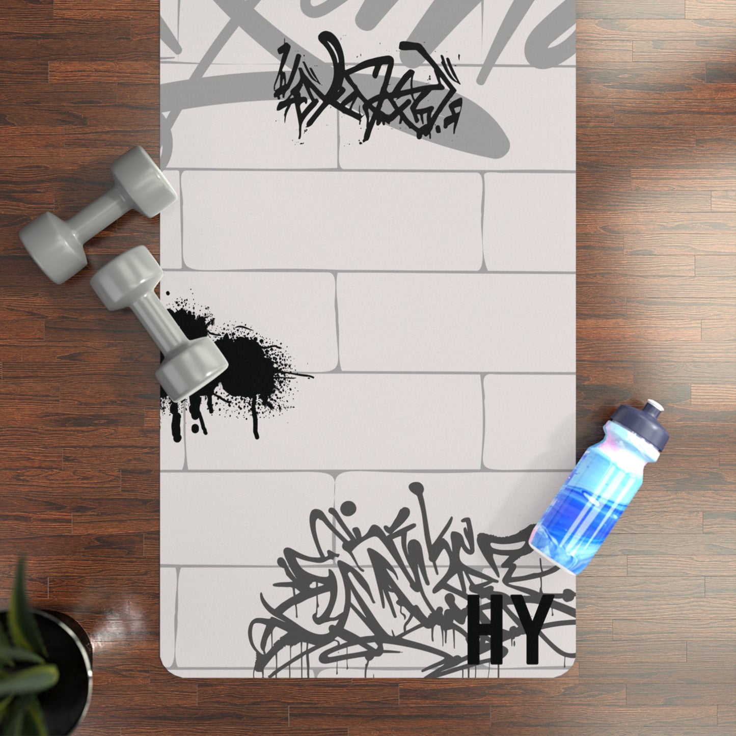 Wall Graffiti B&W Rubber Yoga Mat