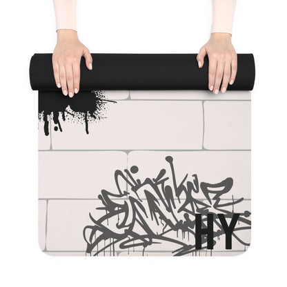 Wall Graffiti B&W Rubber Yoga Mat