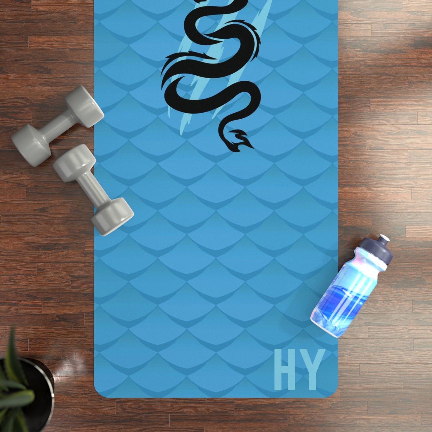 Dragon in Blue Rubber Yoga Mat