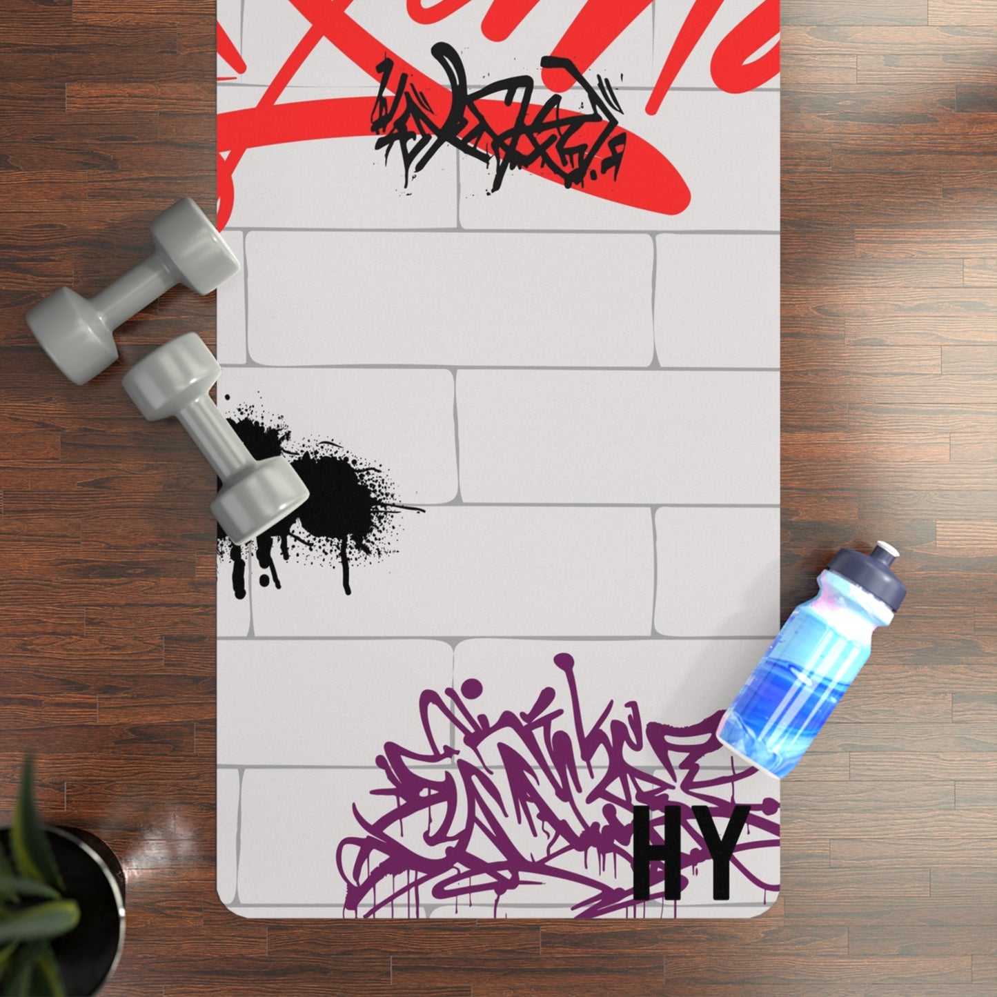 Wall Graffiti Red Toned Rubber Yoga Mat