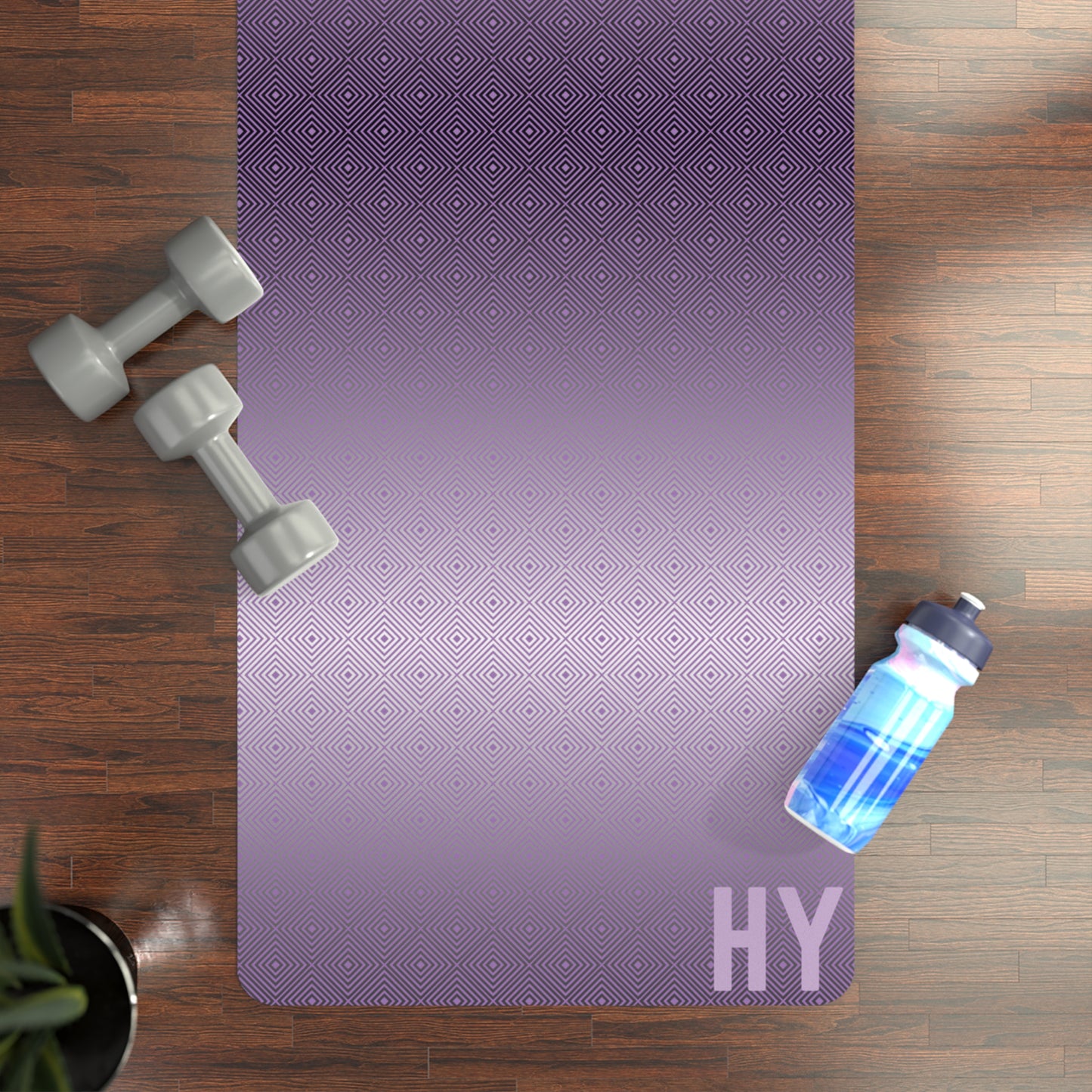 Geometric Lights in Purple Rubber Yoga Mat